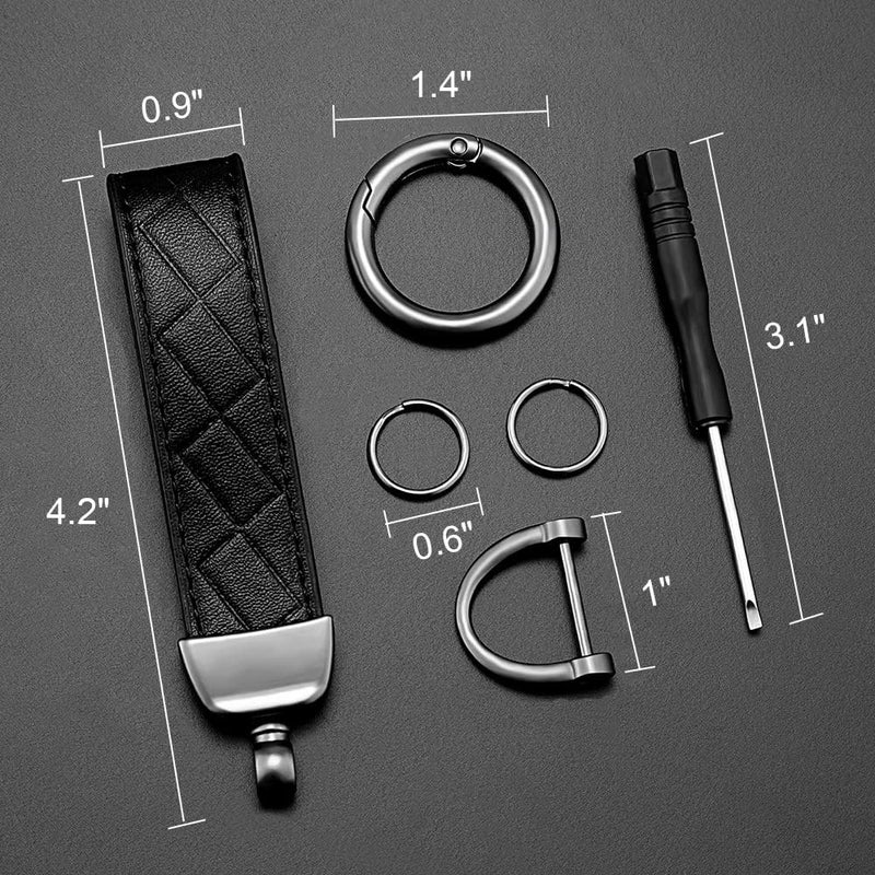 STACCTE Store Leather Keychain, Universal Decorative Car Key Holder, Anti-lost D-ring, 360 Degree Rotatable Key Fob Keychain for Men and Women (Black) - Image 4